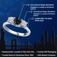 thumbnail image 2 of Gem Stone King 14K White Gold Black Sapphire & White Lab Grown Diamond 3-Stone Engagement Ring | 1.23 Cttw | Round 5MM and 4MM | Three Stone Wedding Anniversary Promise Ring for Women (Size 5), 2 of 6