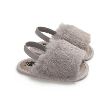 

Domingbub Baby Faux Fur Sandals Infant Girls Soft Sole Shoes Plush Slide Sandal Kids Slippers