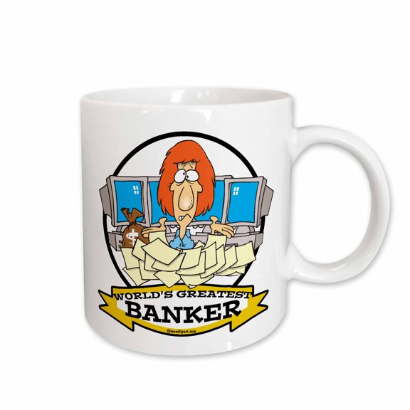 3drose, Funny Worlds Greatest Banker Occupation Job Cartoon, 15oz Mug