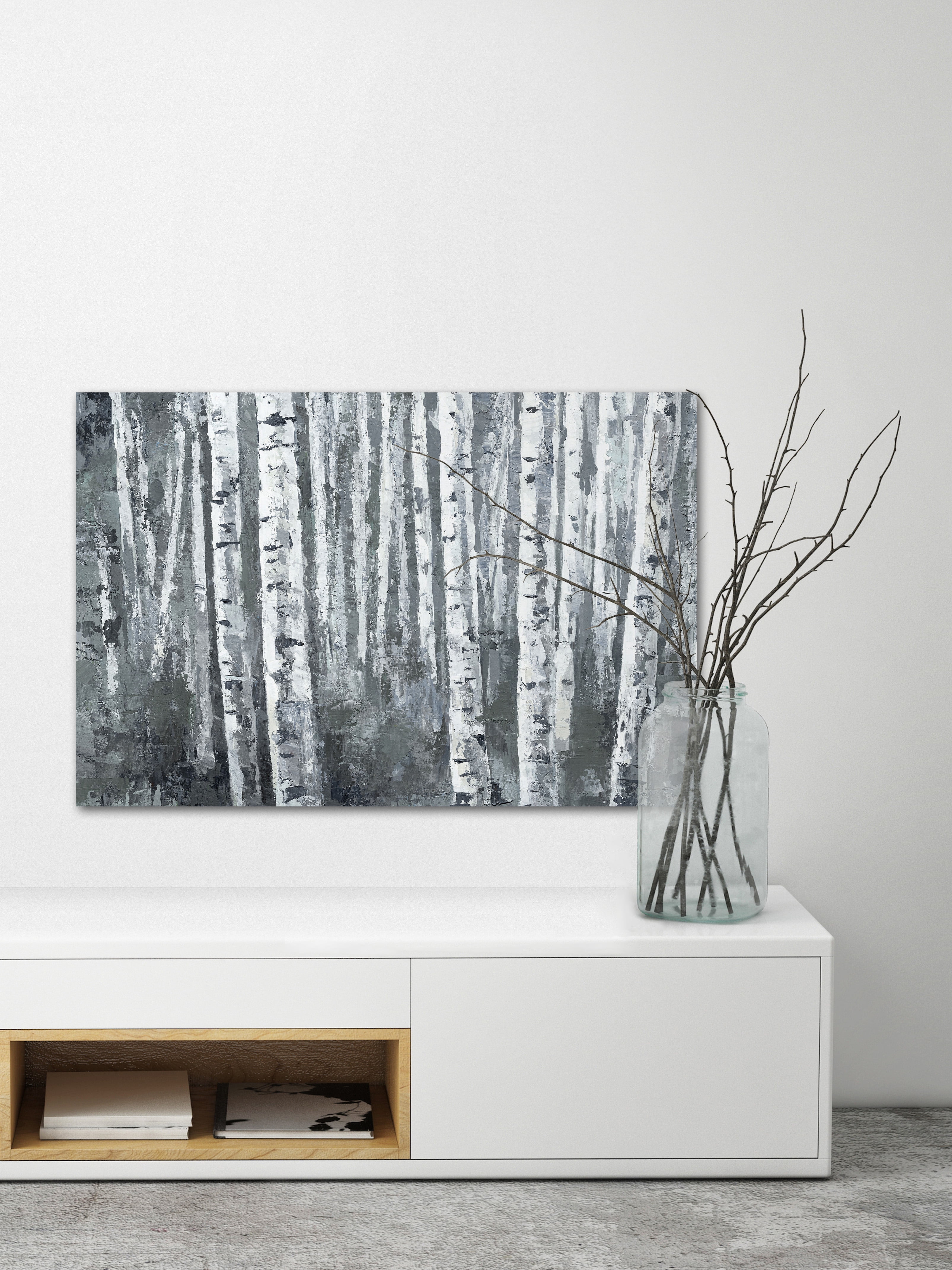 Parvez Taj "Dusky Tree Trunk Forest" Painting Print on Wrapped Canvas