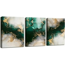 Emerald Green Wall Art,for Dining Room Bedroom Bathroom Living Room Wall Decor, Green and Gold Abstract Canvas Wall Art, Modern Glam Home Office Wall Decoration 12" X 16" X 3 Pieces