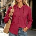 thumbnail image 2 of Josdec Button Down Hooded Sweatshirt for Women Solid Long Sleeve Cotton with Drawstring Loose Casual Overshirt Jacket S-XXL, 2 of 8