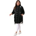thumbnail image 3 of DARING DIVA Women's Plus Size Distressed Fray Hem Trucker Denim Jackets 2X Black, 3 of 6