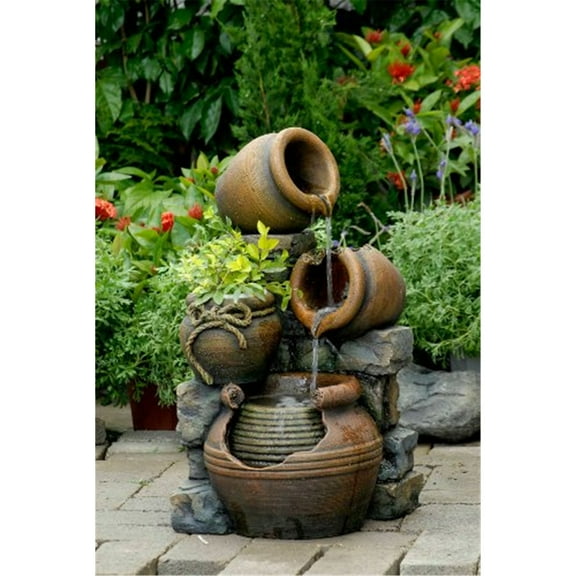 Maykoosh Island Interiors Multi Pots Outdoor Water Fountain with Flower Pot, 13.4"L x 12.6"W x 23.6"H, 3-Tier Design with Durable Polyresin and Pump Included