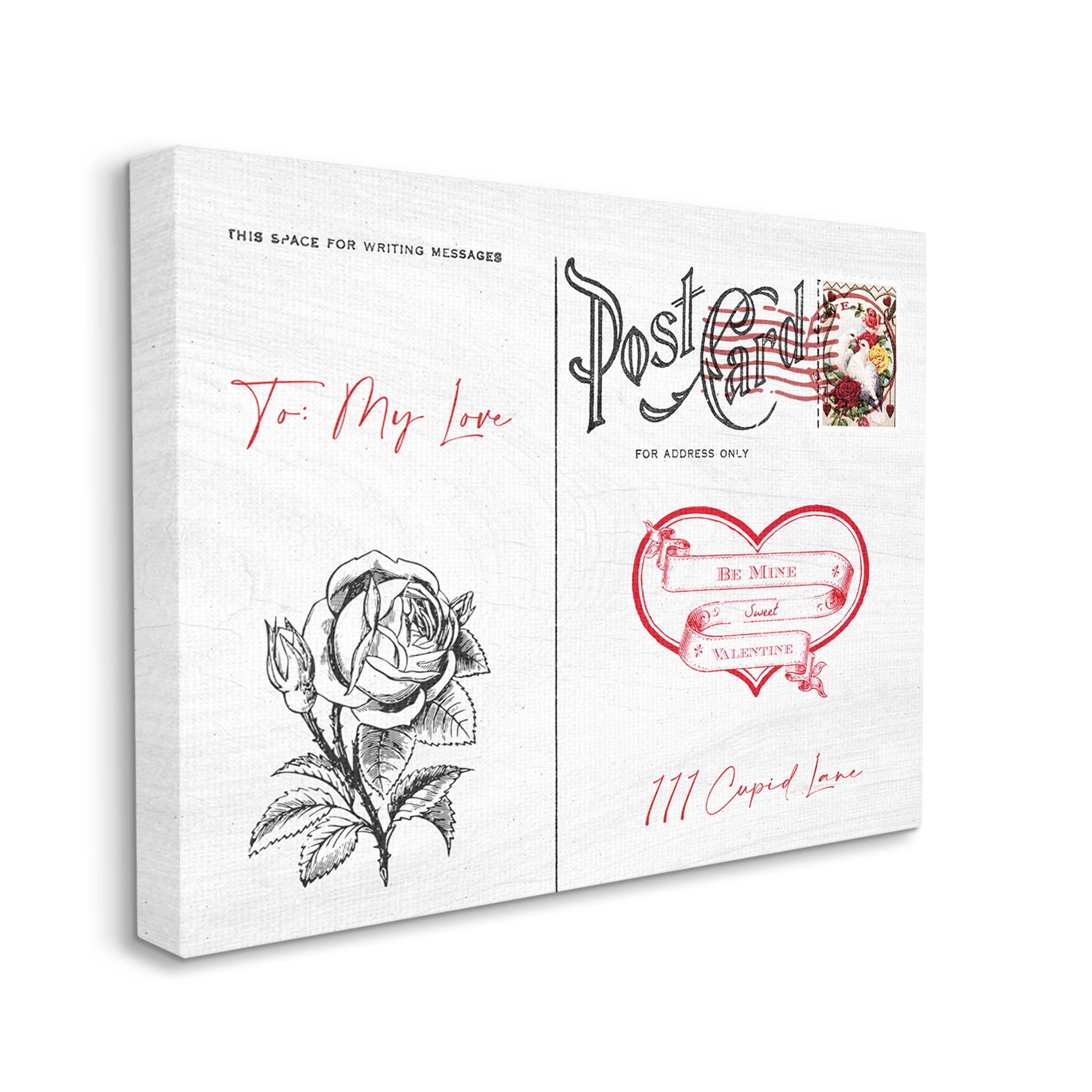 Stupell Industries To My Love Valentines Postcard Graphic Art Gallery Wrapped Canvas Print Wall Art, Design by Lil' Rue