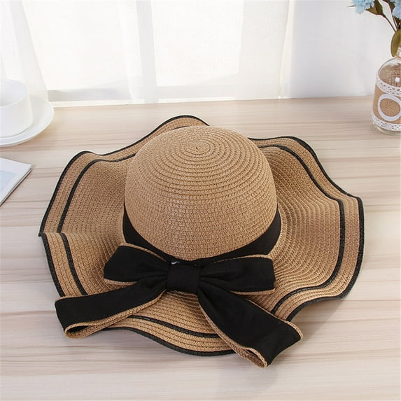 HNMKIU Stylish Panama Fedora Beach Hat for Women Sun and Casual Wear Khaki,One Size