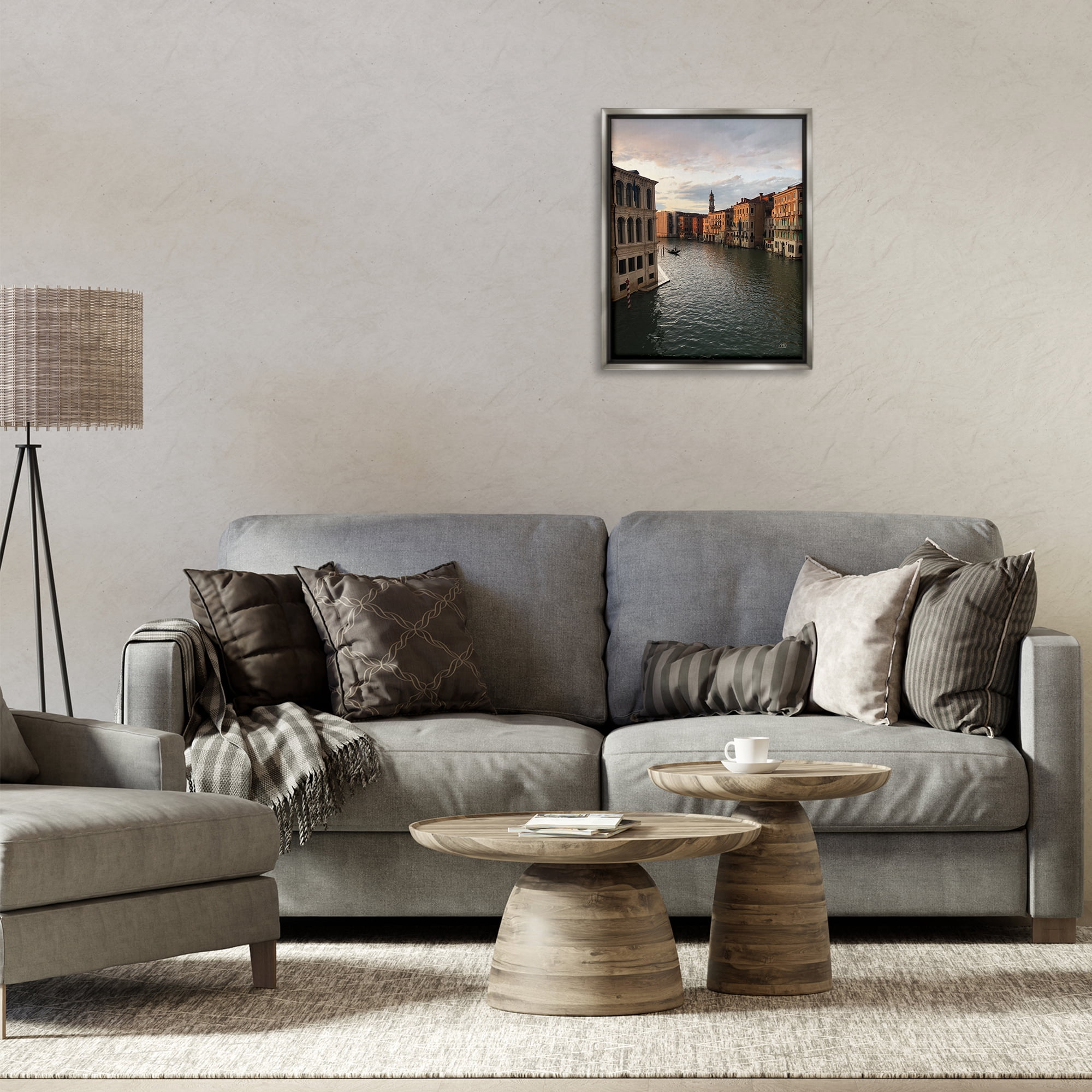 Stupell Industries Venice Canal Architecture Landscape & Nature Photography Gray Floater Framed Canvas Art Print Wall Art, 17 x 21