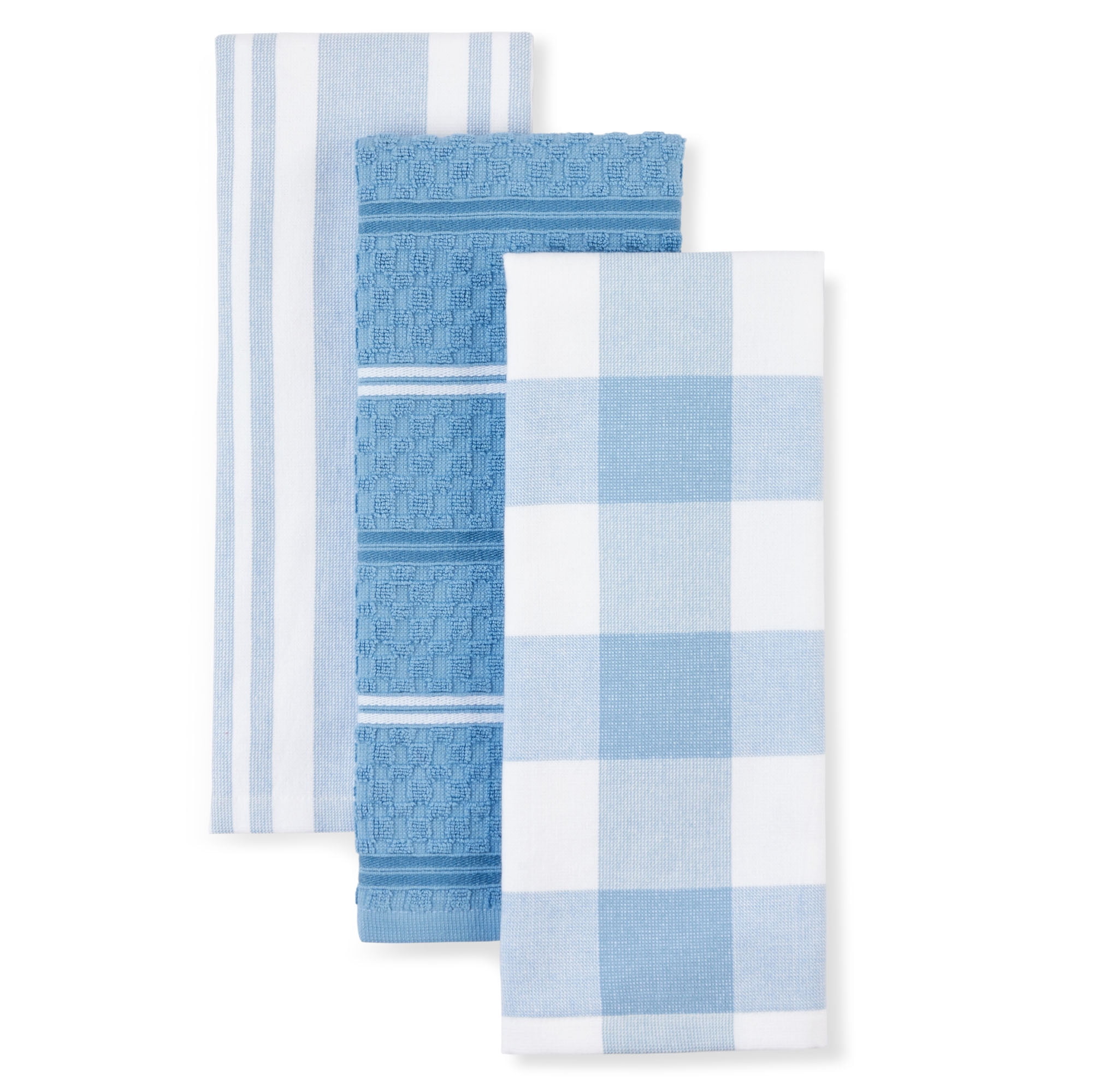 KitchenAid Stripe Gingham Dual Purpose Kitchen Towel 3Pack Set, Blue