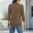 thumbnail image 4 of 3/4 Length Sleeve Womens Tops 2026 Spring Summer Collared Polo Shirts V Neck Casual Basic Polos Tees Shirt Brown 3XL, 4 of 6