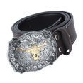 thumbnail image 4 of 1 cinturón de cuero para hombre, cinturón vaquero con hebilla de estampado de vaca, regalo de joyería de cumpleaños Café A, 4 of 5