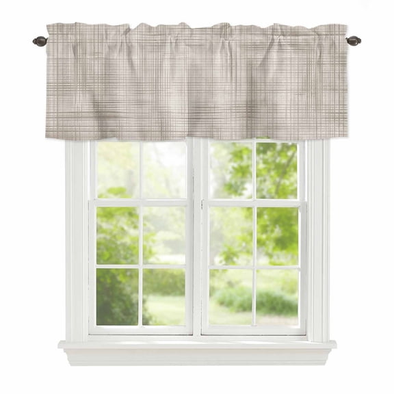 Curtain Valance for Windows, Farm Rustic Burlap Linen Texture Kitchen Valances Rod Pocket Short Curtains, Vintage Lattice Lines Stripe Window Valance for Bedroom Bathroom Living room 42x12in