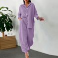thumbnail image 2 of Lisingtool Women 2 Piece Retro Plus Size Cotton And Shirt Suit High Waist Slacks Suit Top Pants Long Sleeve Purple, 2 of 6
