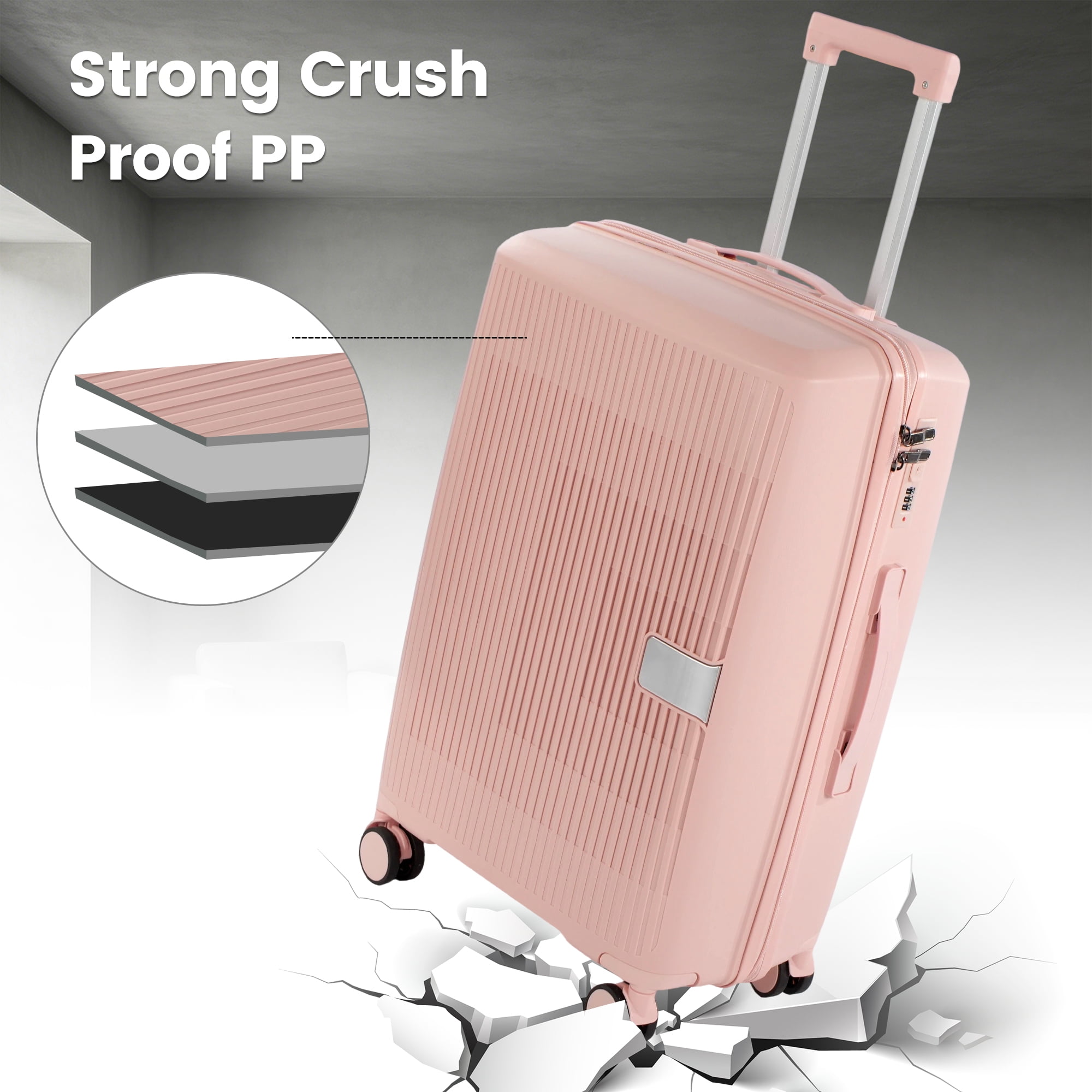 Travelhouse 3 Piece Checked Hard Shell Luggage Set Lightweight Suitcase with Lock and Spinner Wheels,Pink