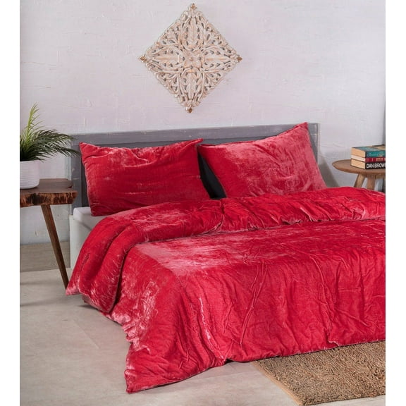Vinsan International Ultra-Luxe Velvet Duvet Cover, Boho Bedding UO Comforter Donna Cover, 3 Pcs Set Pink Color Duvet Set, Velvet Bedding Set California King Size