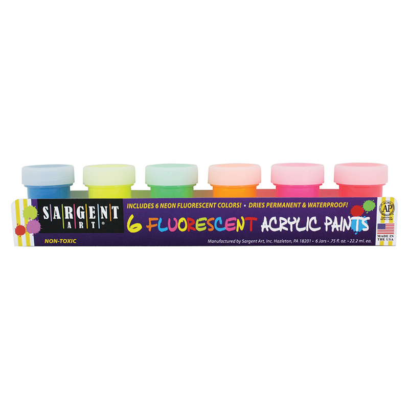 FLUORESCENT ACRYLIC PAINTS 6 COLOR SET