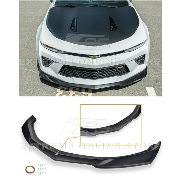 Replacement For 2016-2018 Chevrolet Camaro SS Models | ZL1 Style ABS Plastic Plastic-BLACK Front Bumper Lower Lip Splitter