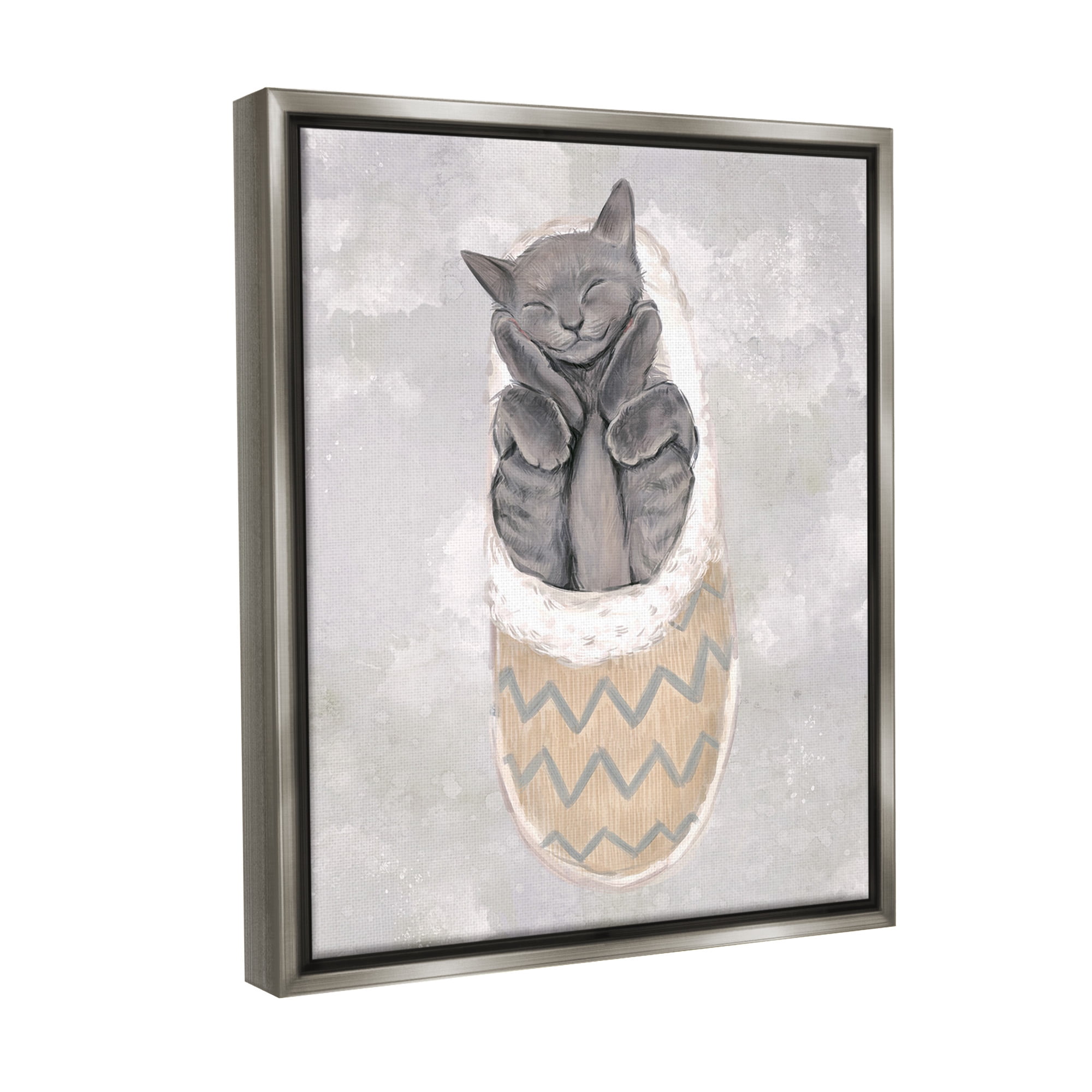 Stupell Industries Grey Kitten Sleeping Animals & Insects Painting Gray Floater Framed Canvas Art Print Wall Art, 17 x 21