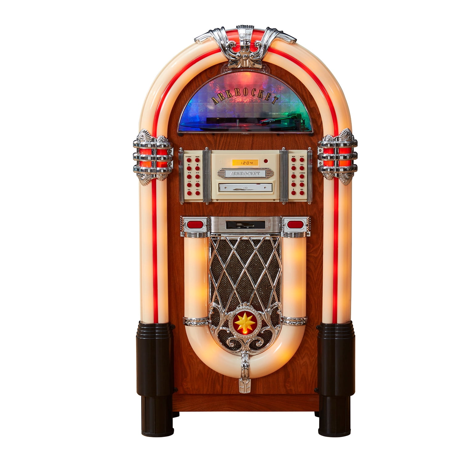 Arkrocket Taurus Jukebox Vinyl Record Player Bluetooth USB SD CD Player Radio Retro Turntable Classic Jukebox (Taurus - Classic)