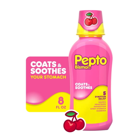 Pepto Bismol Liquid, Upset Stomach Relief, Stomach Relief, Anti-Diarrheal, Cherry, 8 Fl oz