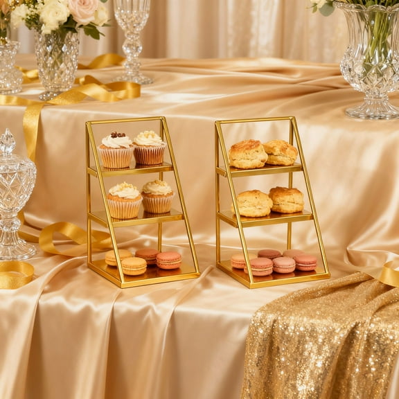 3-Tier Gold Wedding Cake Stand, Metal Floral Dessert & Cupcake Tower for Party Decor
