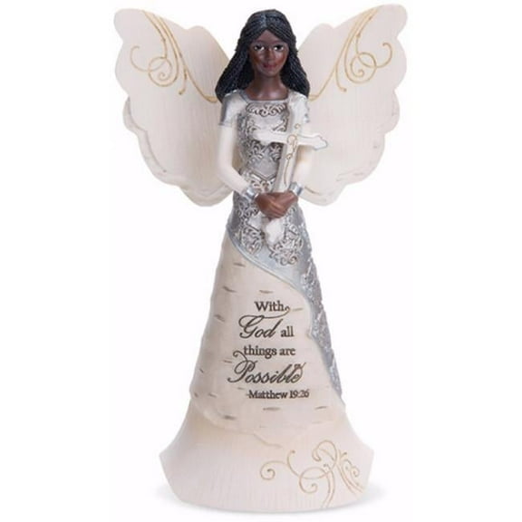 Pavilion  Figurine-Ebony Angel Holding Cross-With God All Things Are Possible - 6.5 in.