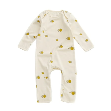 

Capreze Crew Neck Jumpsuit Fruit Printed Romper Infant Cute Buttons Overall Party Floral Print Bodysuit Lemon 73cm
