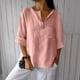 thumbnail image 5 of Vestidos Casuales Para Mujer, Blusas De Mujer De Moda Camisa de lino con cuello en V y bolsillo abotonado para mujer, informal, con escote en V de un cuarto, 5 of 6