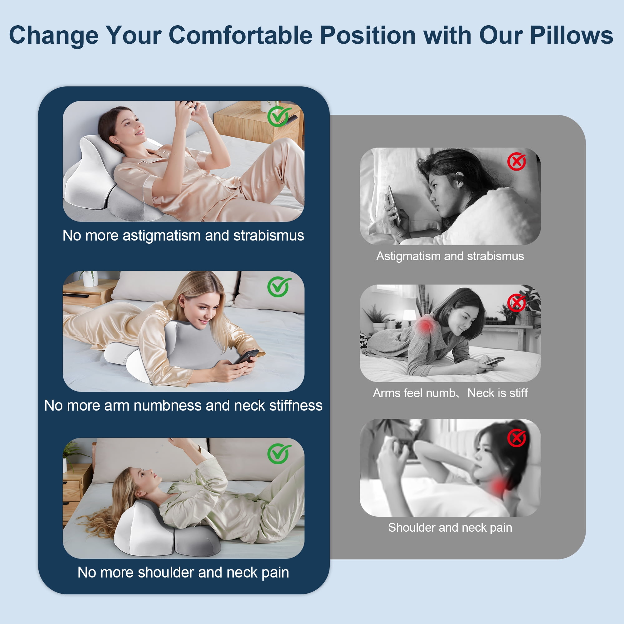 KAIPARA Reading Pillow for Lying, Bed Wedge Pillow, Contour Memory Foam Pillow, Ergonomic Cervical Pillow for Neck and Shoulder Pain Relief,