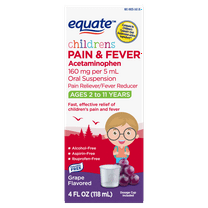 Equate Children's Pain & Fever Acetaminophen Oral Suspension, 160 mg, Grape Flavor, Ages 2 to 11 Years, 4 fl oz, Compare to Children's Tylenol® Oral Suspension Active Ingredient