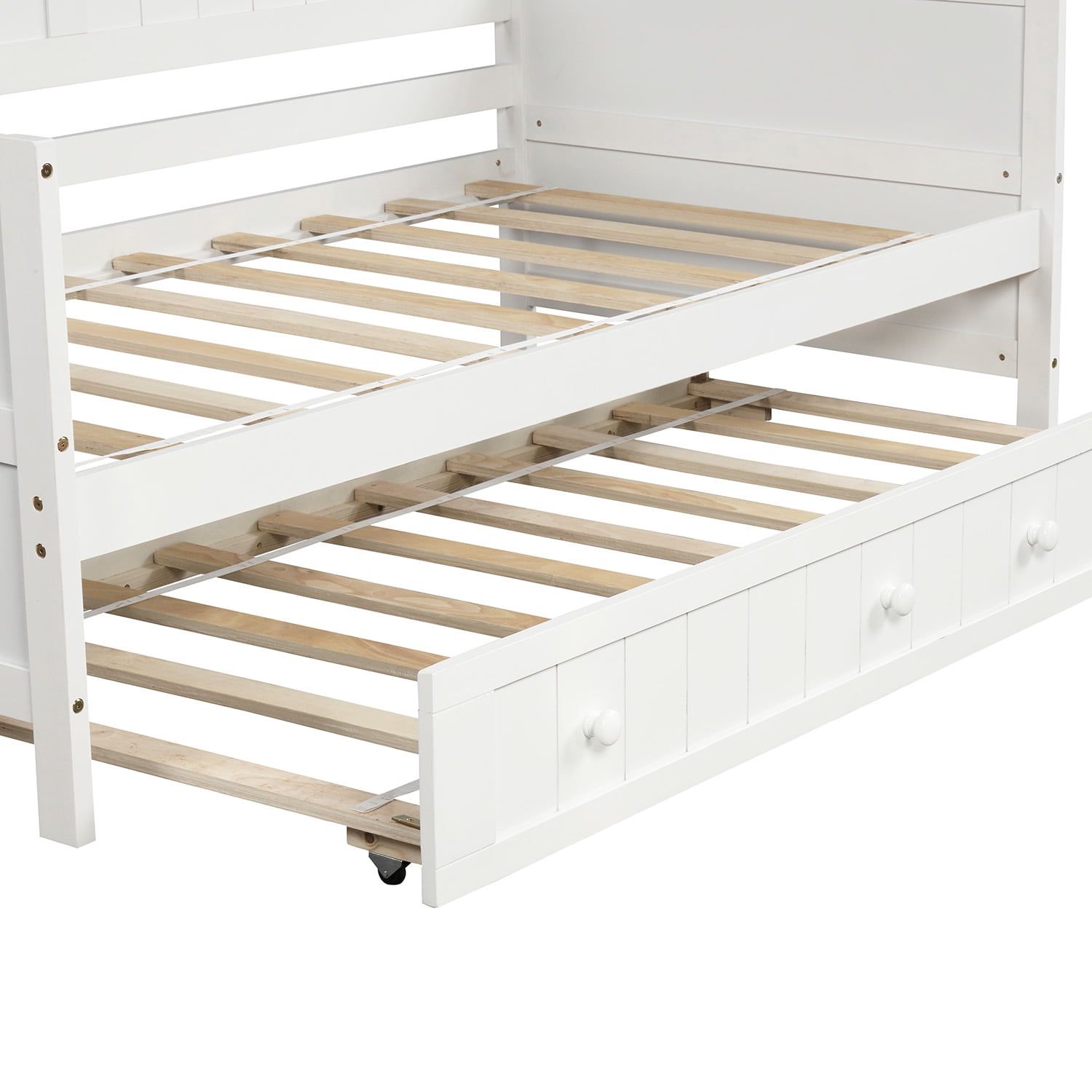 Gewnee Solid Wood Twin Size Daybed with Trundle for Kids Bedroom,White