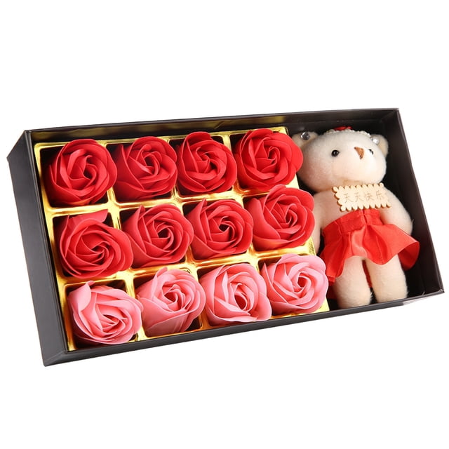 Flor +Osito De Peluche 12 Flores De Jabón Flor De Peluche