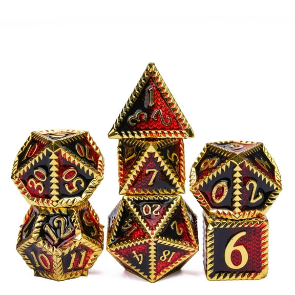 Cusdie Metal DND Dice Set, 7 die Metal Polyhedral D&D Dice Set Serrated Edge Dice for DND Dungeons and Dragons TTRPG Role Playing Games