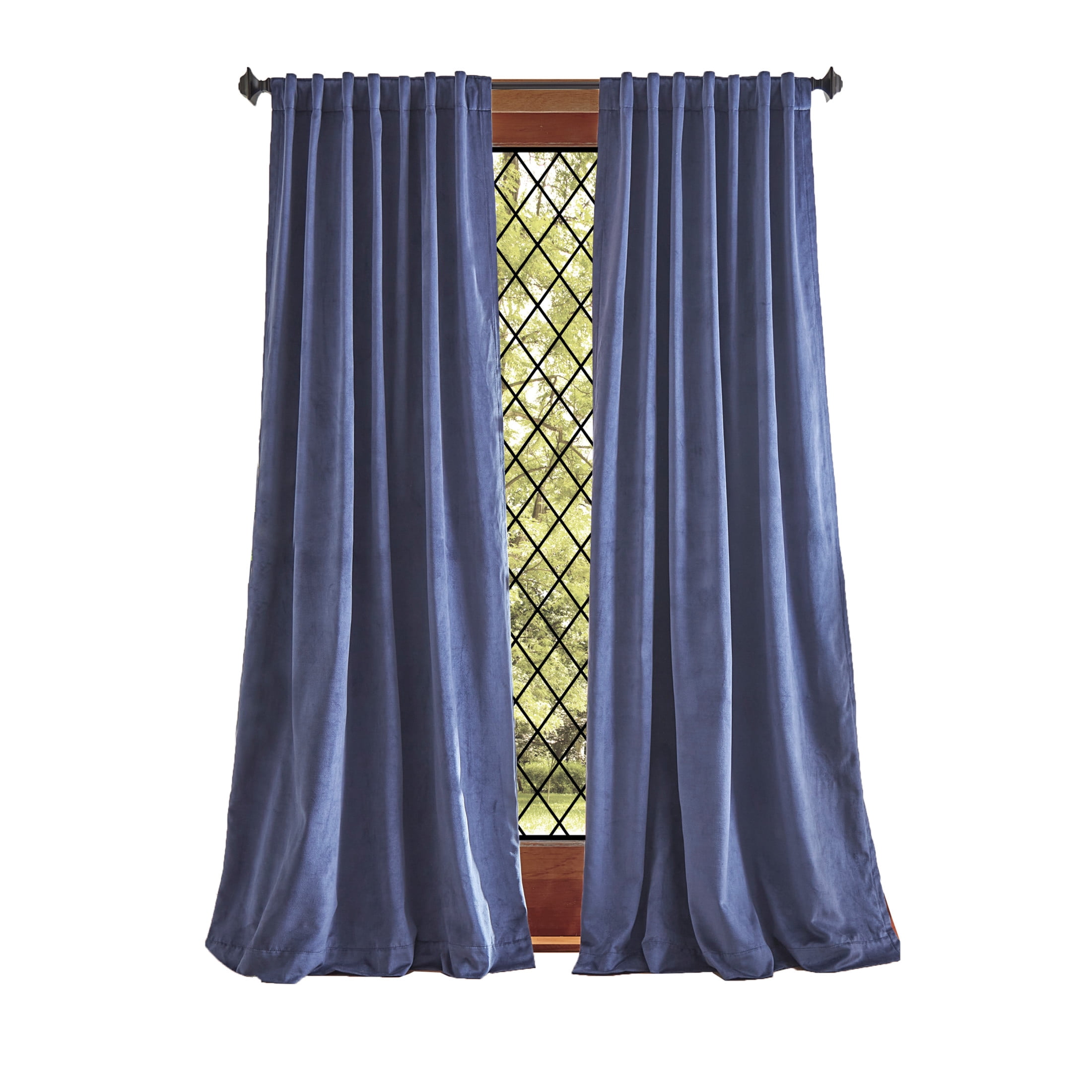 Martha Stewart Lucca Velvet Curtain Panel Pair, Midnight Navy, Back Tab, Blackout, Indoor, Adult, 2 Piece Set, 50" x 84"