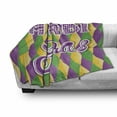 thumbnail image 3 of Mardi Gras Soft Flannel Fleece Throw Blanket, Mardi Gras Lettering on Classical Diamond Line Backdrop, Cozy Plush for Indoor and Outdoor Use, 50" x 70", Fern Green Marigold, by Ambesonne, 3 of 6