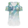 thumbnail image 6 of POLERO Tropical Monstera Leaves Print Short Sleeve Tee Shirts for Women Cold Shoulder Tops V Neck Tshirt Lightweight Soft Cool for Summer Spring Travel Work Beach Vacation Tunic 2XL, 6 of 8