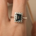 thumbnail image 3 of London blue topaz cocktail ring, emerald cut, white gold, halo ring, November birthstone, anniversary gifts, 3 of 3