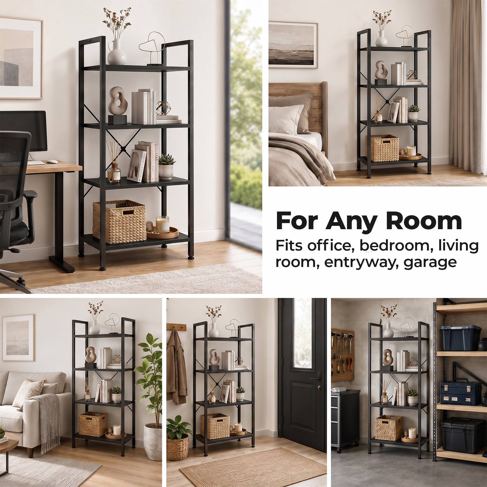 Alvantor 3/4-Tier Industrial Bookshelf, Narrow Storage Rack classical-style shelves for living rooms, homes, and offices