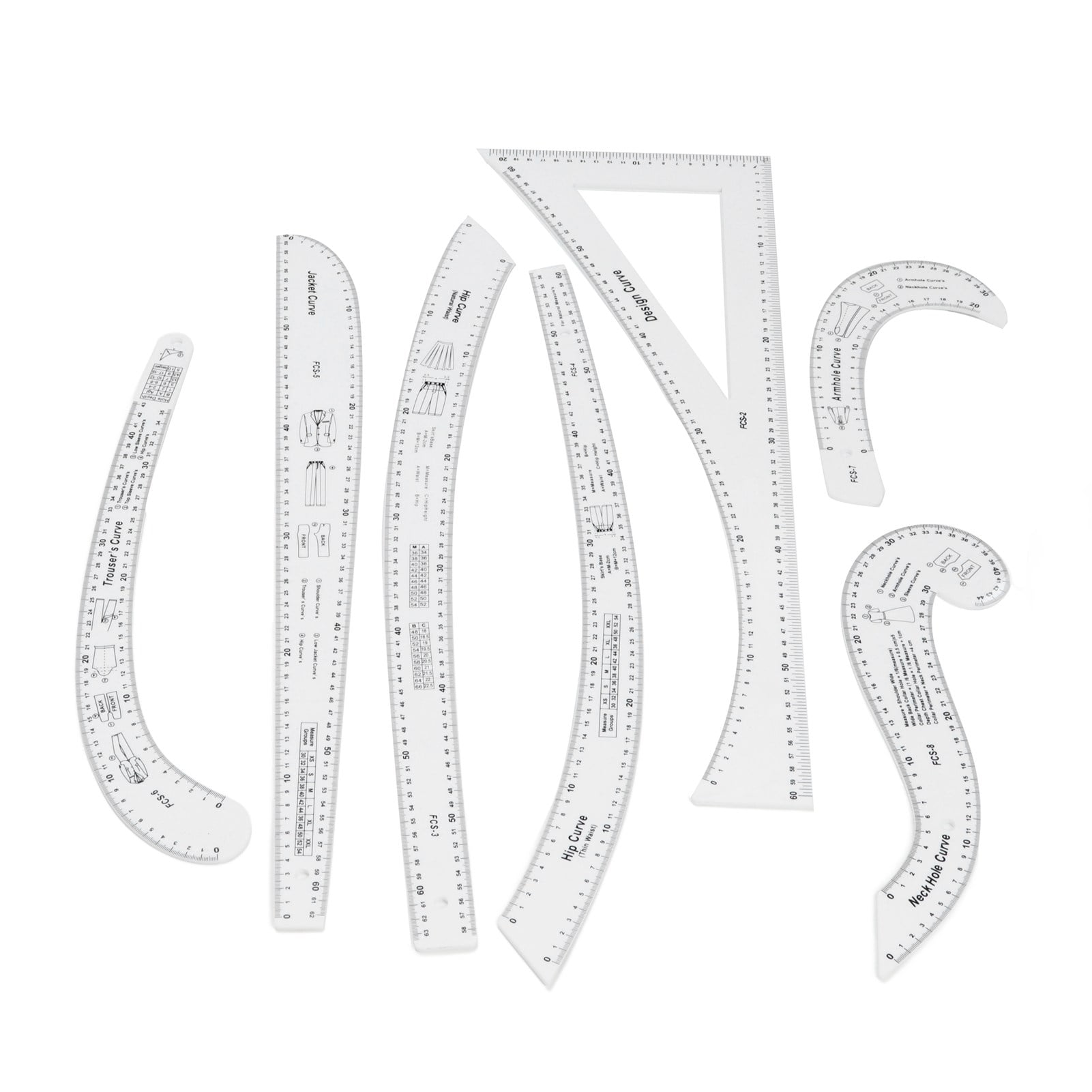 Sewing Ruler Tailor Set, Sewing Pattern Making Tools 7Pcs Various