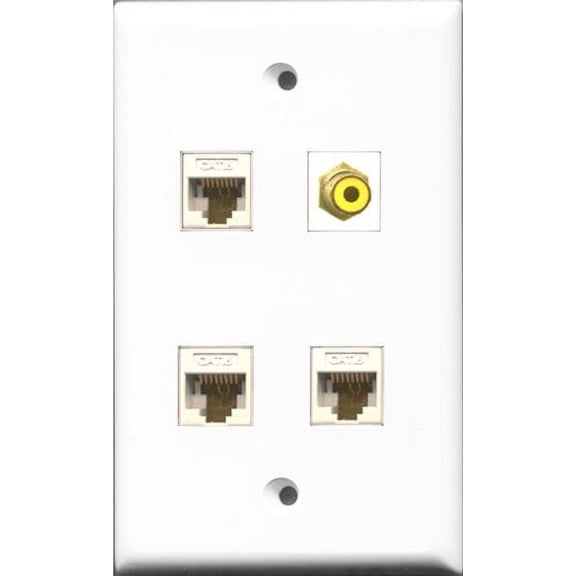 RiteAV 1 Port RCA Yellow 3 Port Cat6 Ethernet White Wall Plate