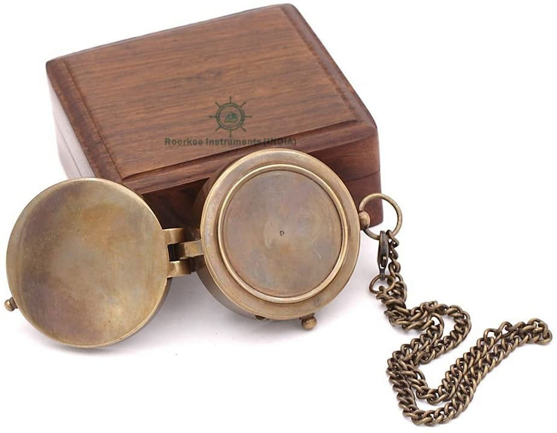 Roorkee Instruments India Pocket Brass Compass, Nautical Navy Compass for Camping, Hiking, Gift Compass for Wedding, Birthday, from Mom Dad with Indian Rosewood Case