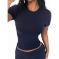 thumbnail image 3 of Gynyvoja Short Sleeve Shirts for Women Round Neck Basic Double Lined Tees Fitted Y2k Crop Tops Navy Blue S, 3 of 8