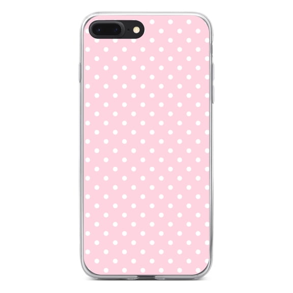DistinctInk Clear Shockproof Hybrid Case for iPhone 7 PLUS / 8 PLUS (5.5" Screen) - TPU Bumper, Acrylic Back, Tempered Glass Screen Protector - Pink & White Polka Dot Pattern