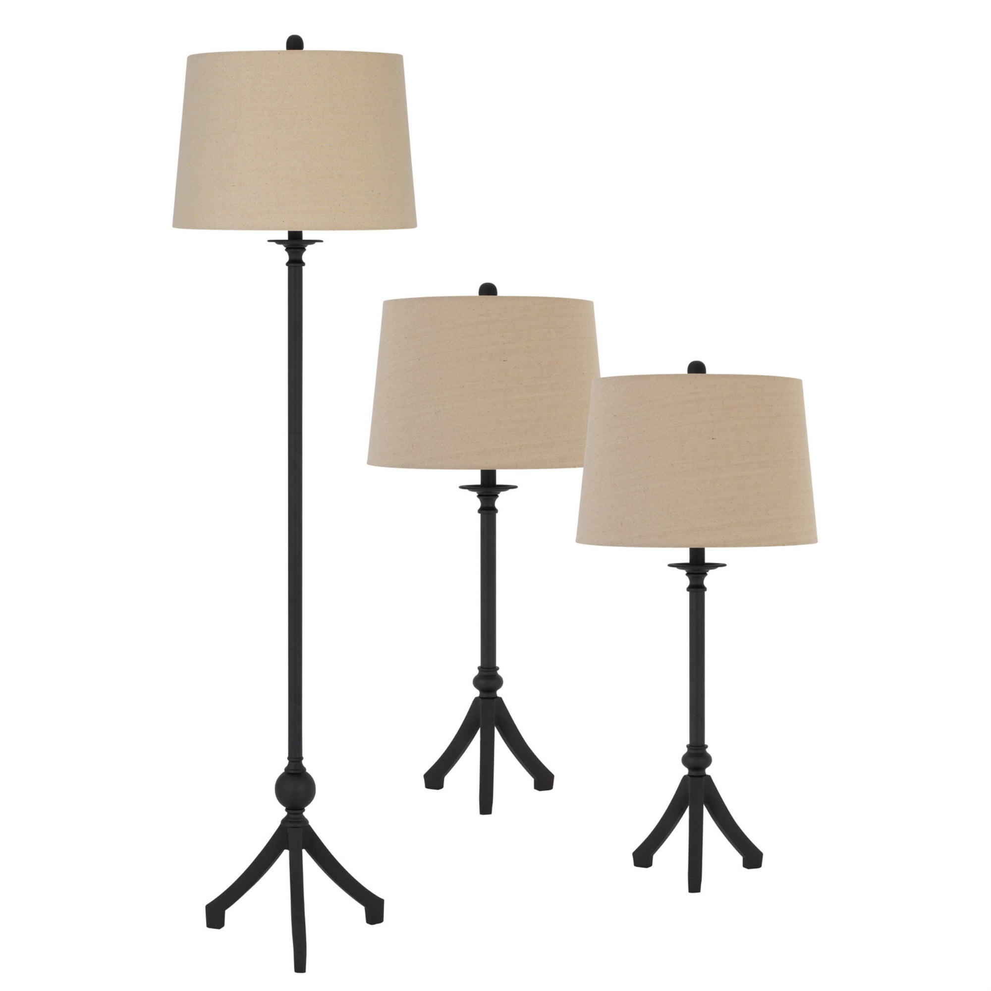 3 Piece Tripod Base Metal Floor Lamp Set with Dimmer, Matte Iron