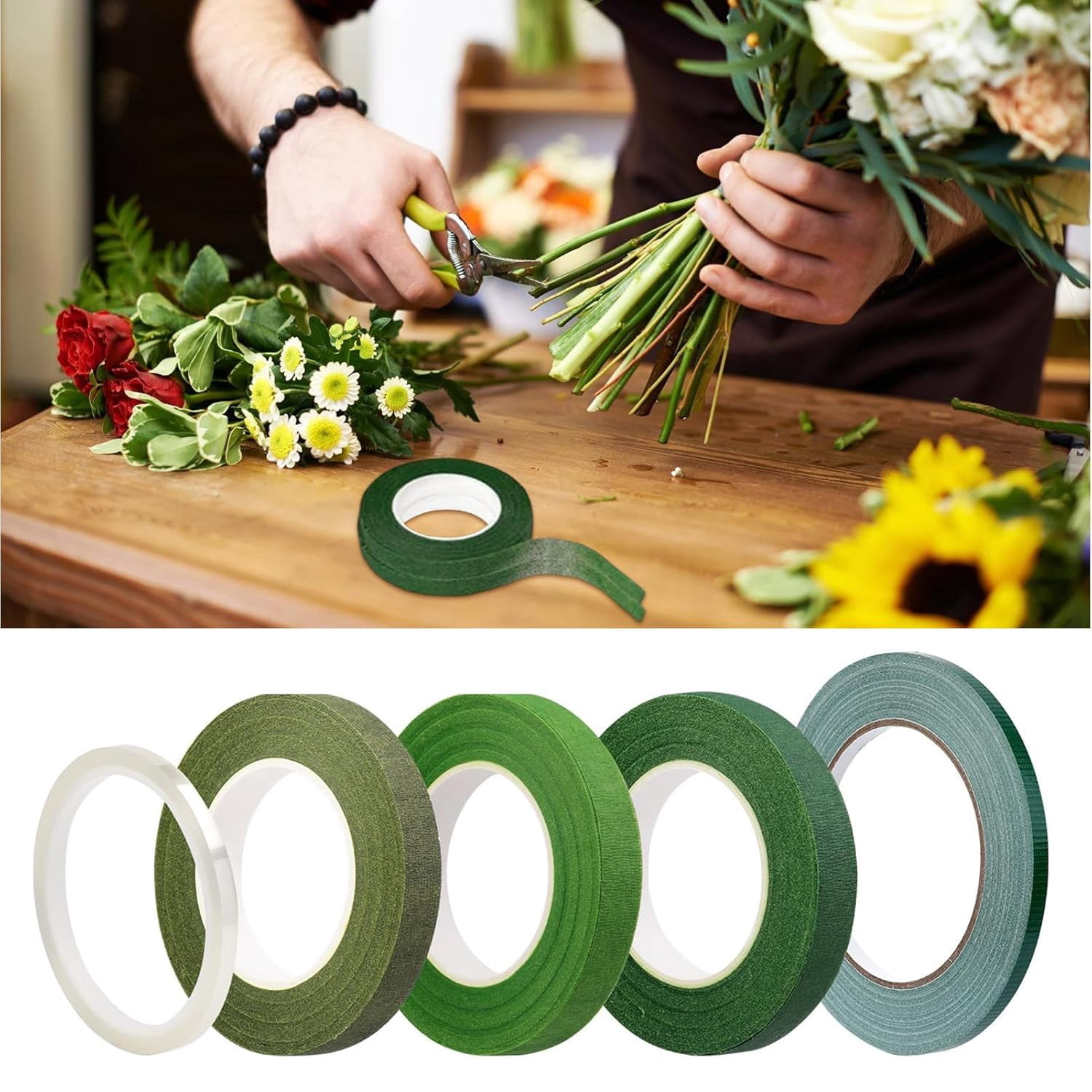 Floral Arrangement Kit, Flower Wrapping Supplies with Thread Cutters Tape Paddle Stem Thread, Bouquet Craft Tools for Florists Wedding