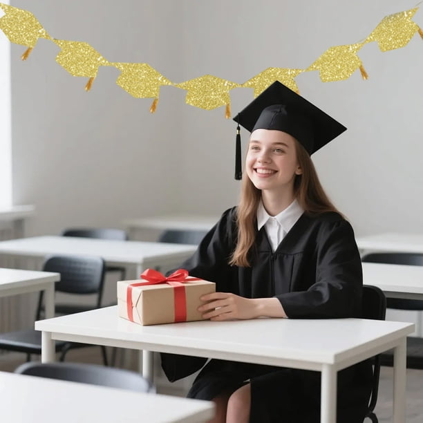 Graduation Cap Banners Glitter Graduation Garland For Graduation Party Banners High School College Grad Party Supplies