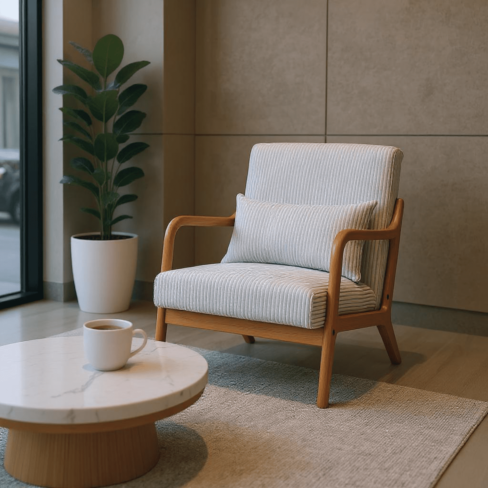 Homy Casa Modern Accent Chair with Wooden Frame and Corduroy Upholstery, Living Room Armchair