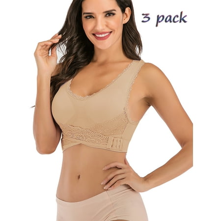 

FANNYC 1 Or 3 Pack Sports Bras For Women Front Cross Bras Side Buckle Lace Sports Bras Wireless Seamless Workout Yoga Bra With Removable Pad Black/Purple/Apricot