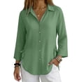 thumbnail image 6 of Only Moment Lightweight Soft Casual Shirts for Women Long Sleeve V Neck Bamboo Nodes Cotton Dressy Collared Shirts Trendy Business Casual Work Blouses Vacation Outfits 2026 Green,M, 6 of 6
