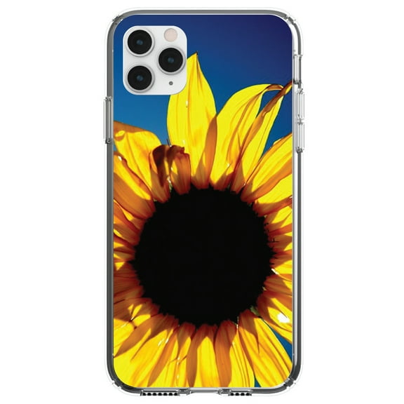 DistinctInk Clear Shockproof Hybrid Case for iPhone 13 Pro MAX (6.7" Screen) - TPU Bumper, Acrylic Back, Tempered Glass Screen Protector - Blue Yellow Sunflower Sky