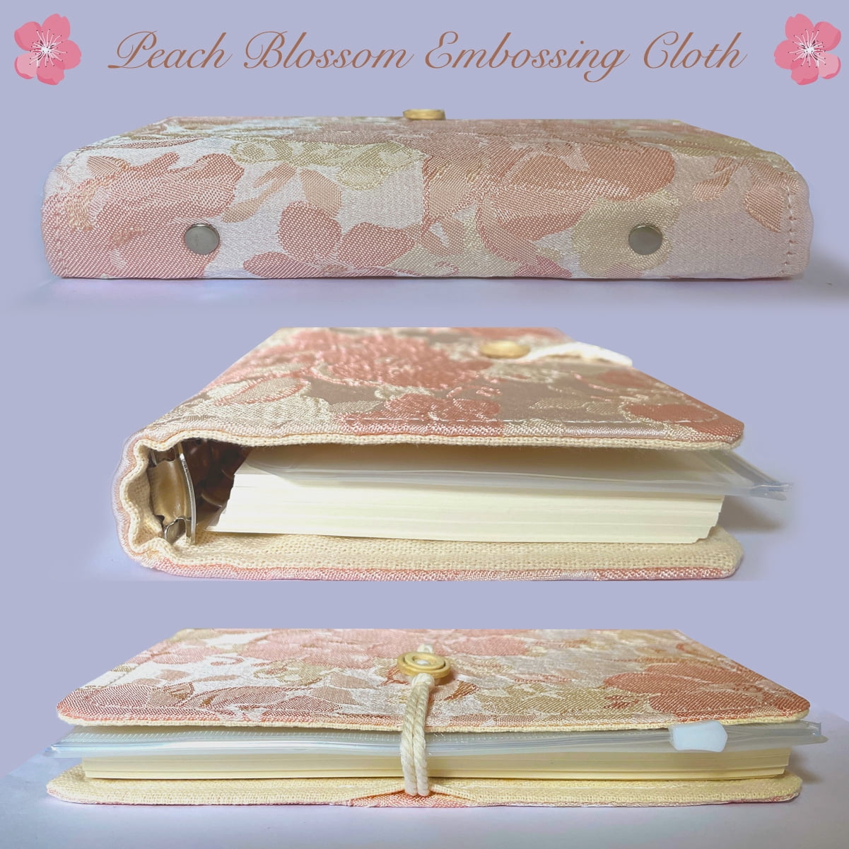 ipoul A5 Binder, 6 Ring Binder, Refillable Notebook, Embroidery Journal, Pink, Flower